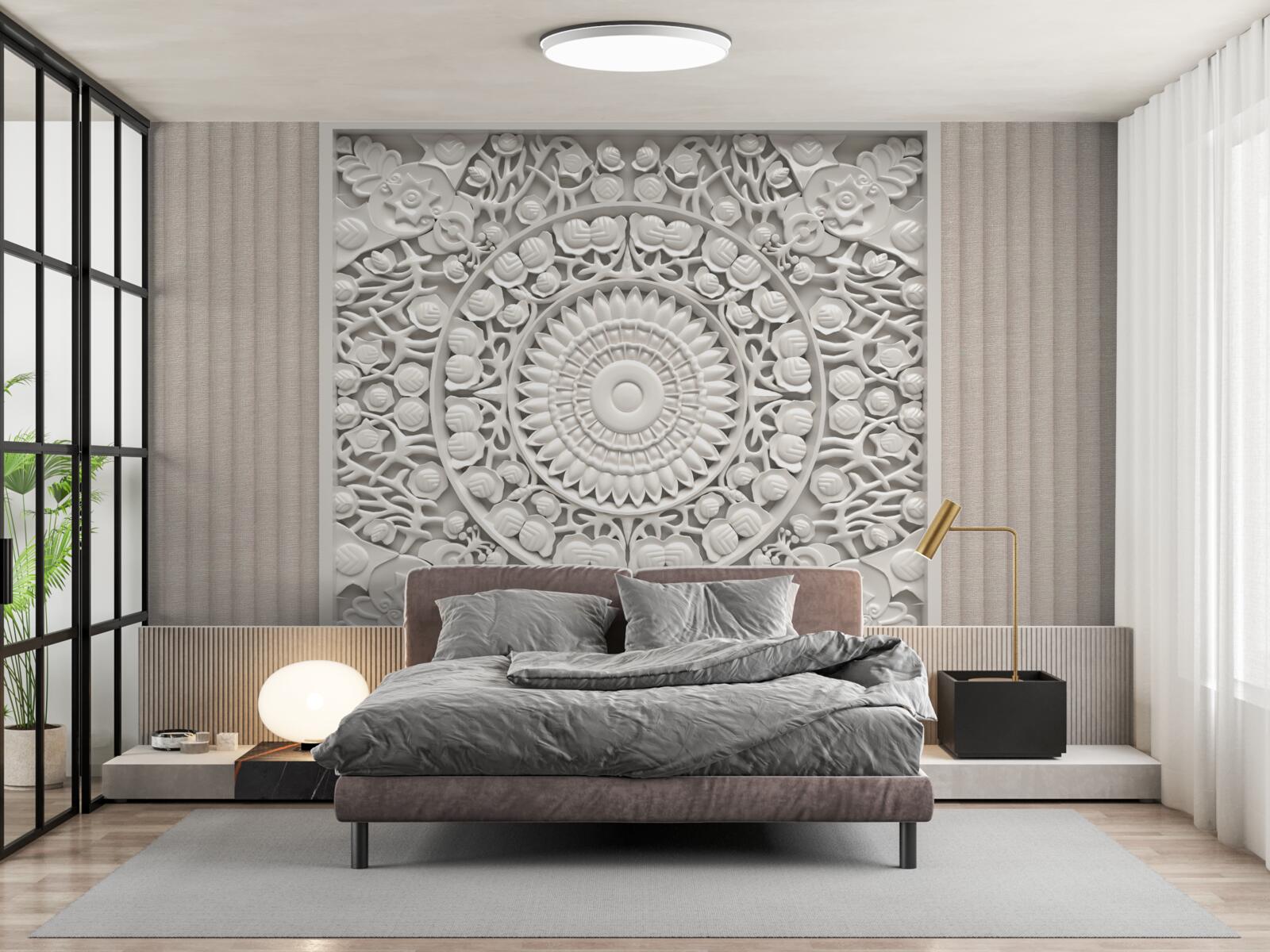 Papier peint volume en relief sur fond gris