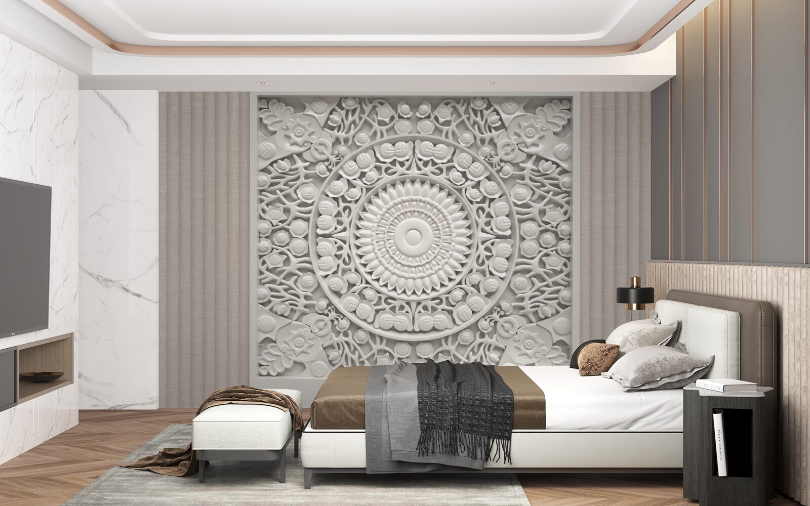 Papier peint volume en relief sur fond gris