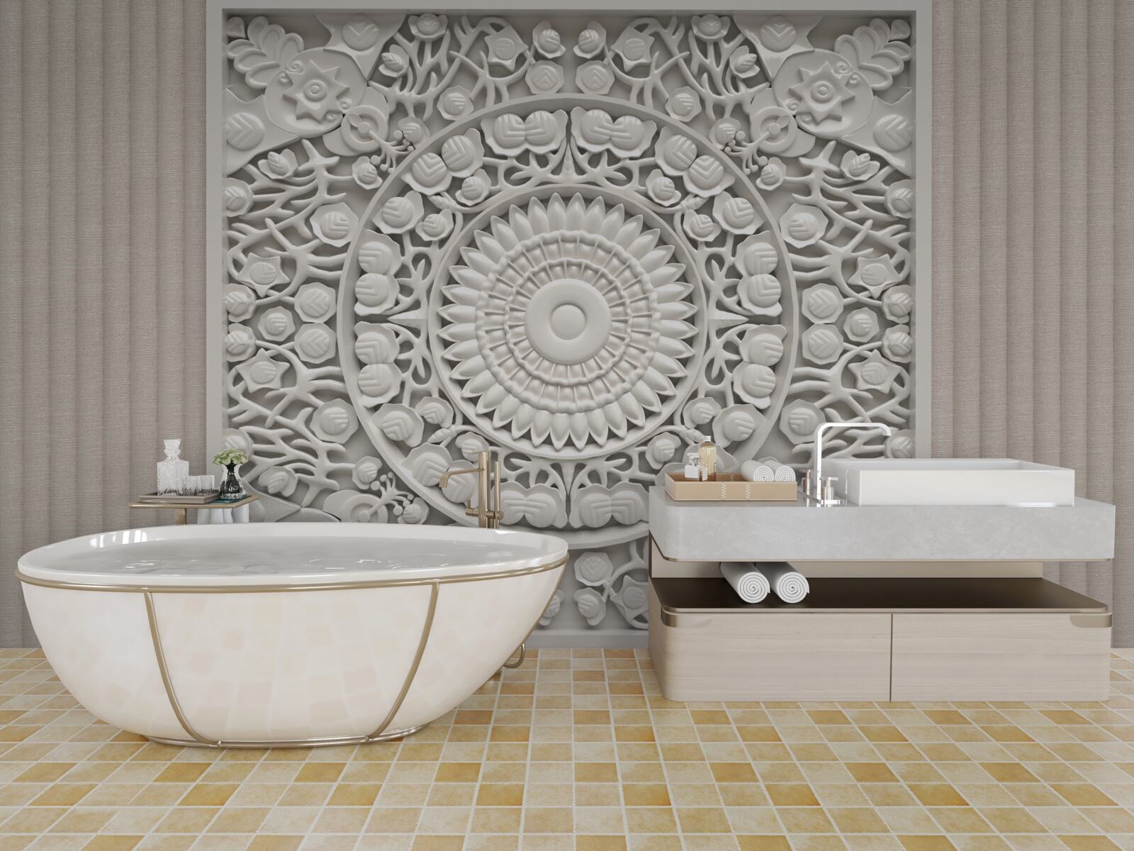 Papier peint volume en relief sur fond gris