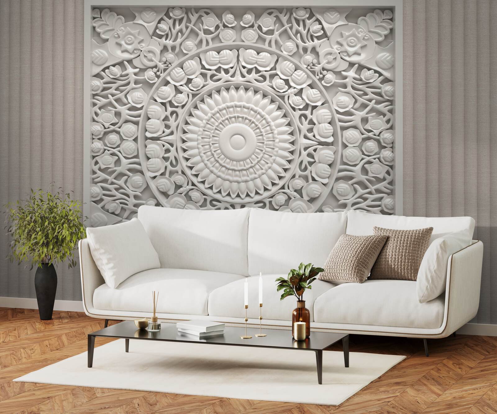 Papier peint volume en relief sur fond gris