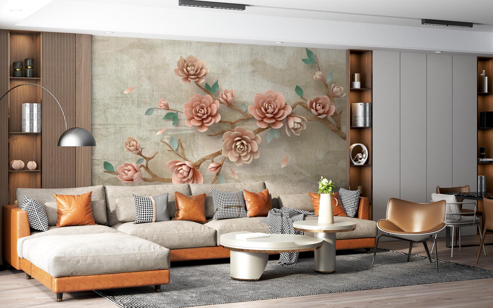 Papier peint lorsqu'il pleut, des bourgeons bruns apparaissent sur les branches