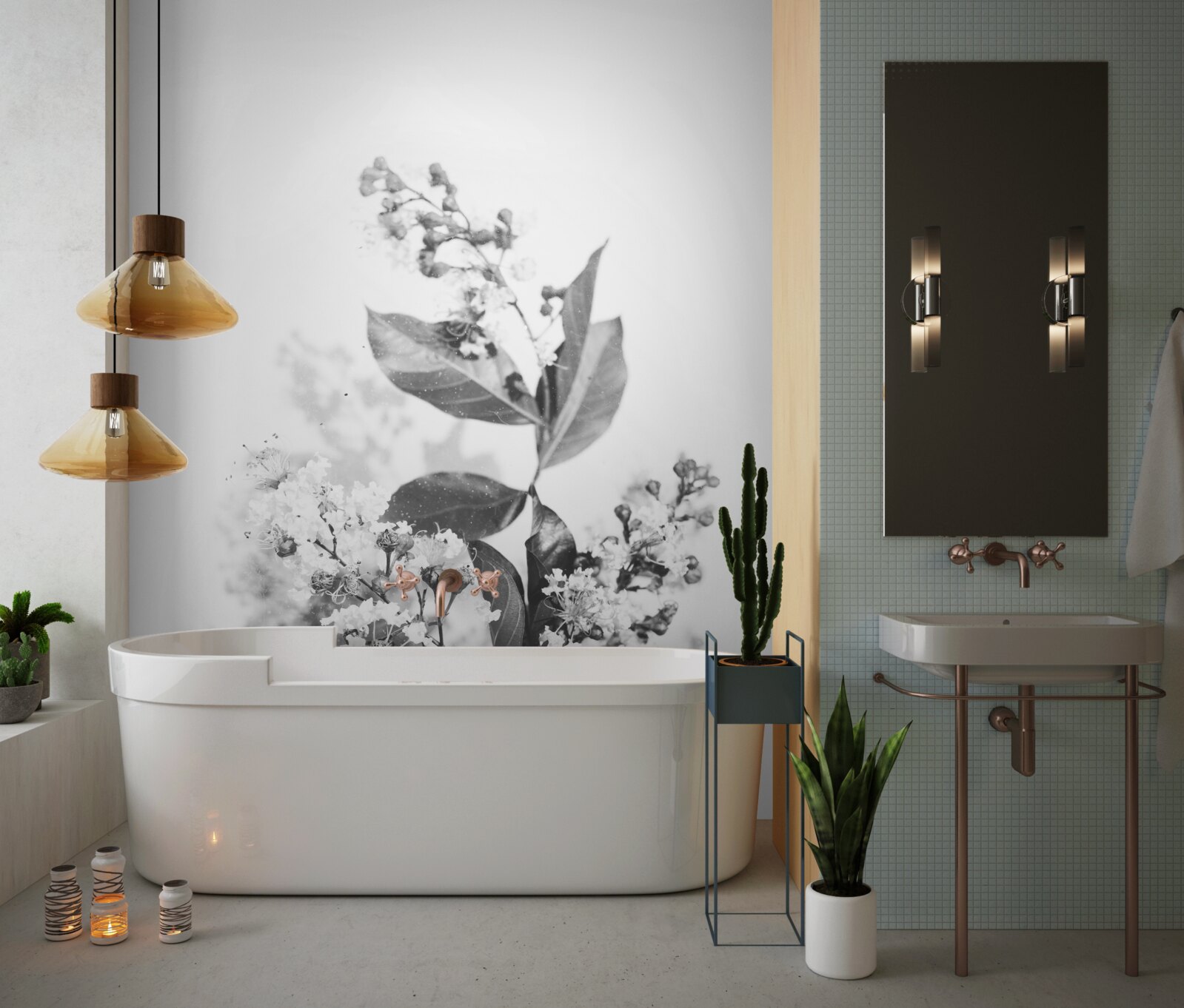 Papier peint une branche avec des boutons de fleurs d'une beauté émeraude