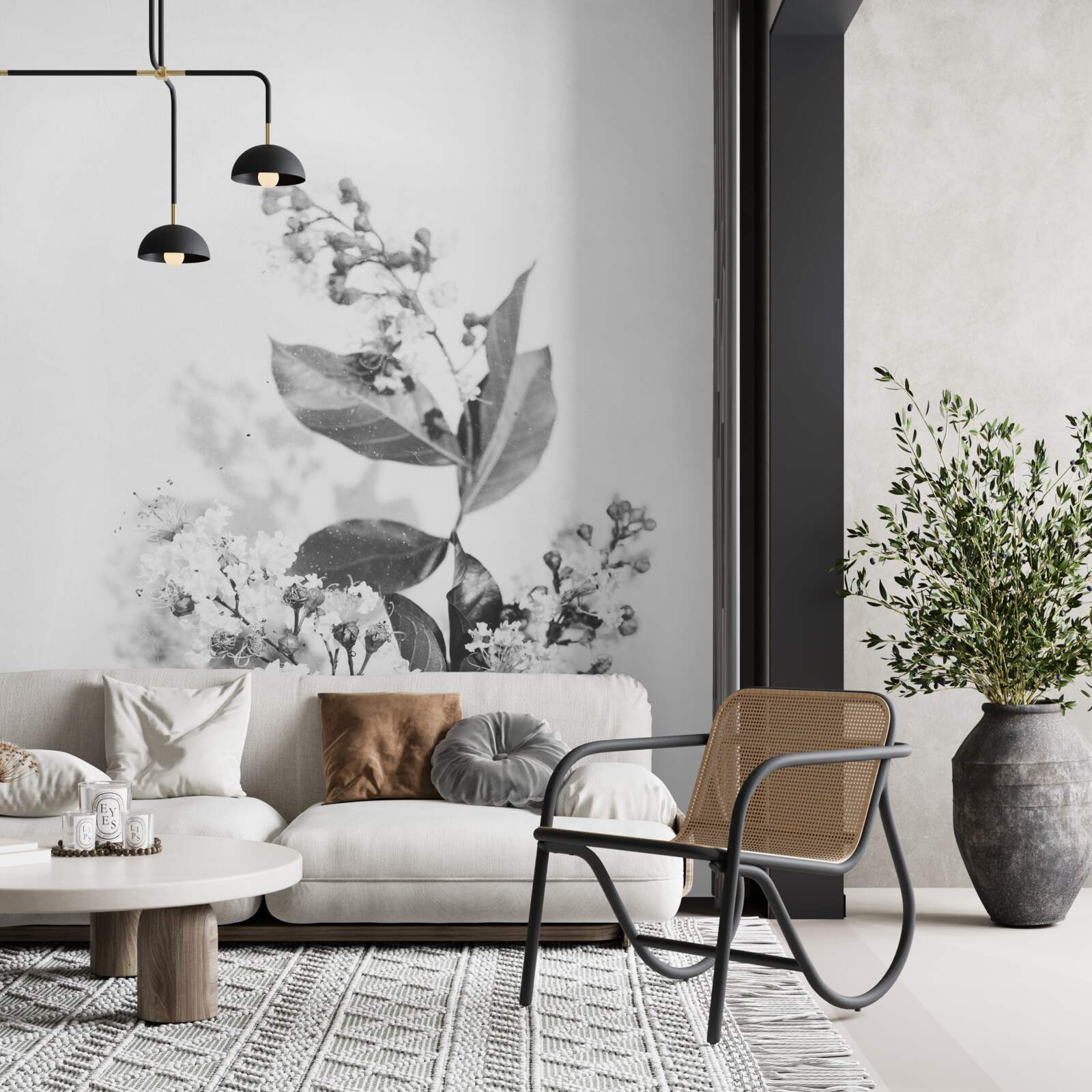 Papier peint une branche avec des boutons de fleurs d'une beauté émeraude