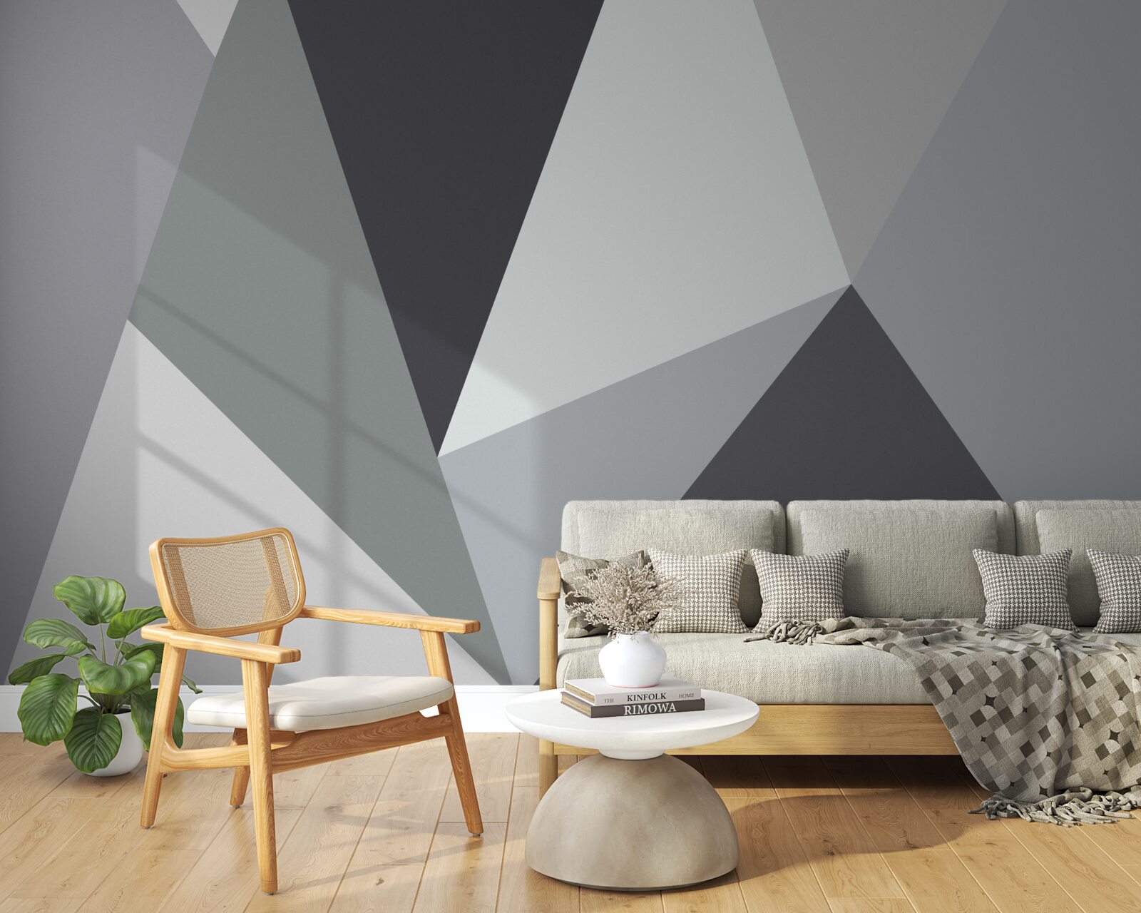 Papier peint triangles gris foncé et gris clair
