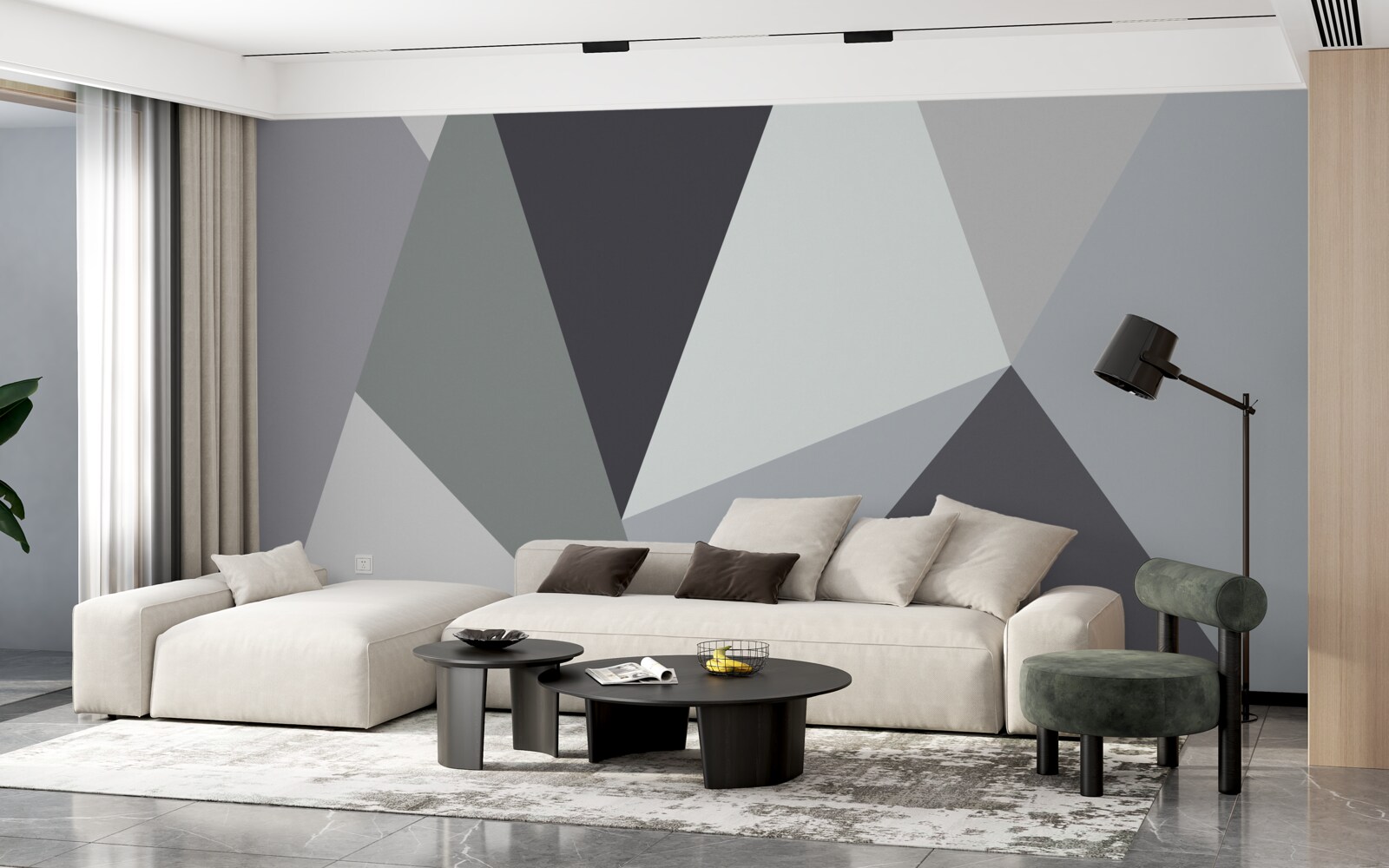 Papier peint triangles gris foncé et gris clair