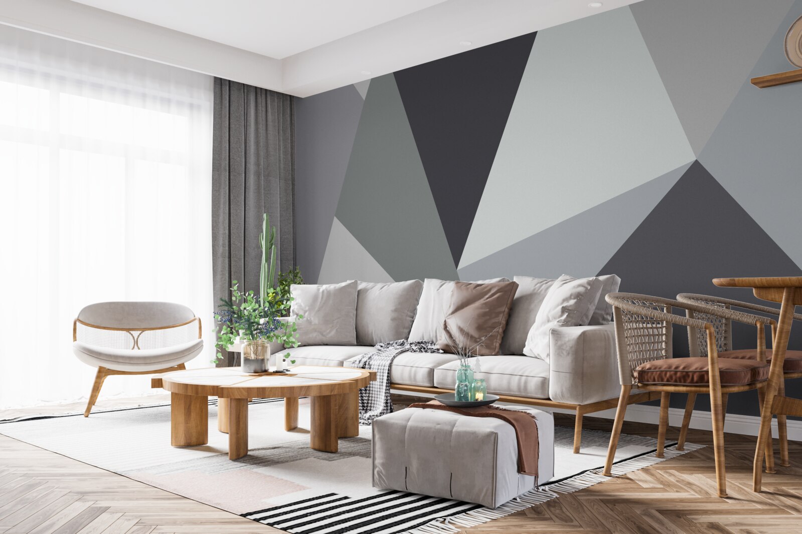 Papier peint triangles gris foncé et gris clair