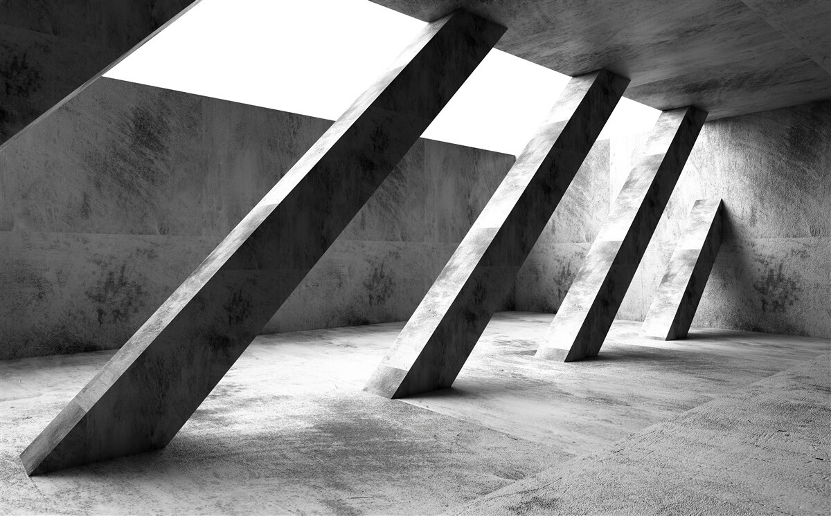 Papier peint colonnes de béton en noir et blanc