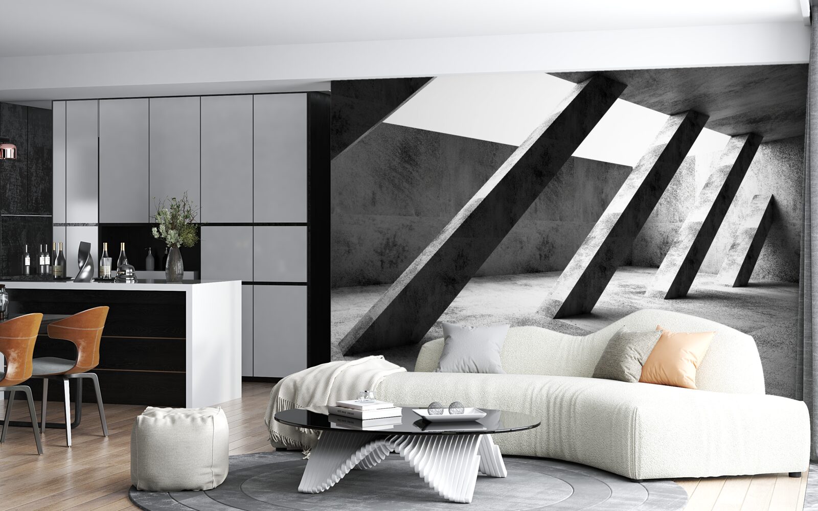 Papier peint colonnes de béton en noir et blanc