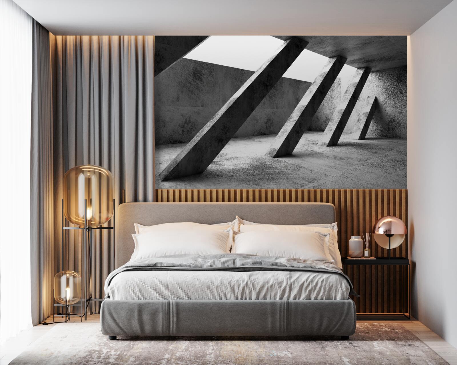 Papier peint colonnes de béton en noir et blanc