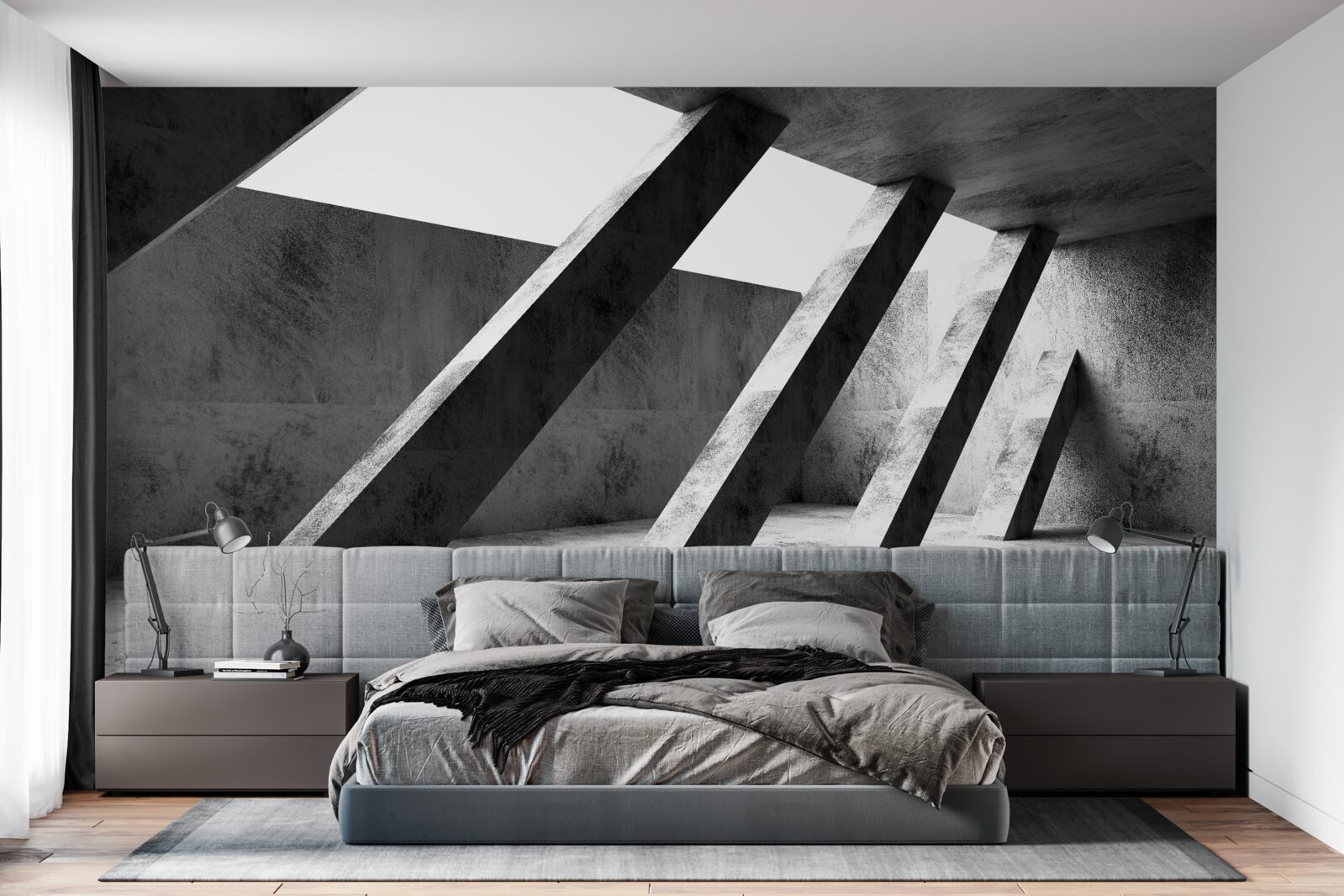 Papier peint colonnes de béton en noir et blanc