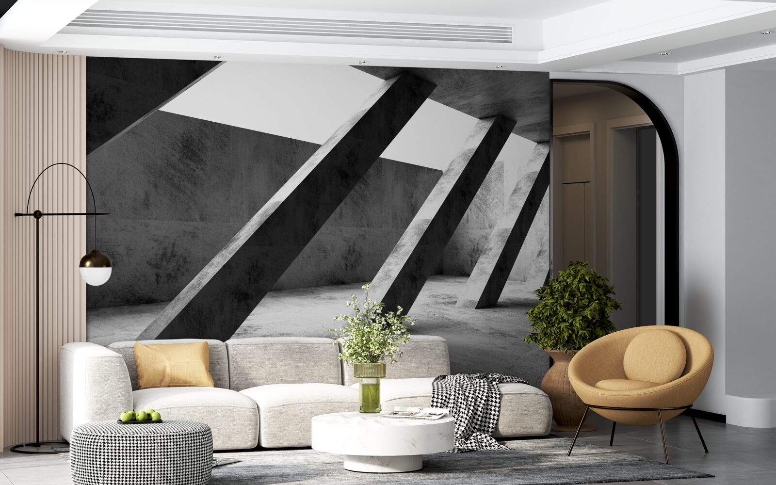 Papier peint colonnes de béton en noir et blanc