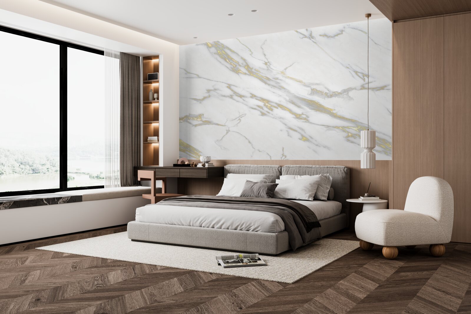 Papier peint indentation continue sur marbre clair