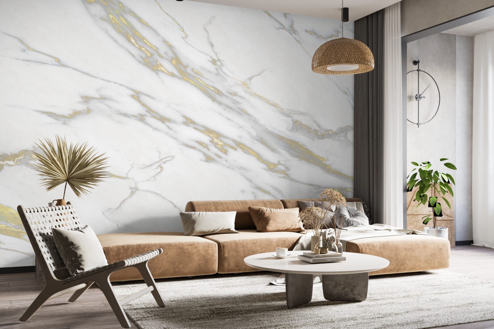 Papier peint indentation continue sur marbre clair