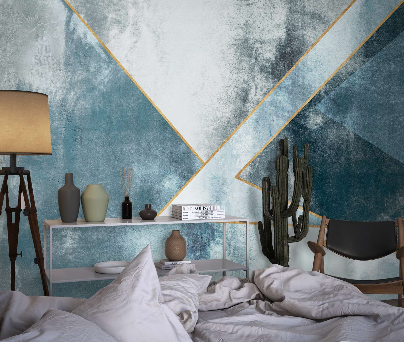 Papier peint marbre bleu avec bords dorés