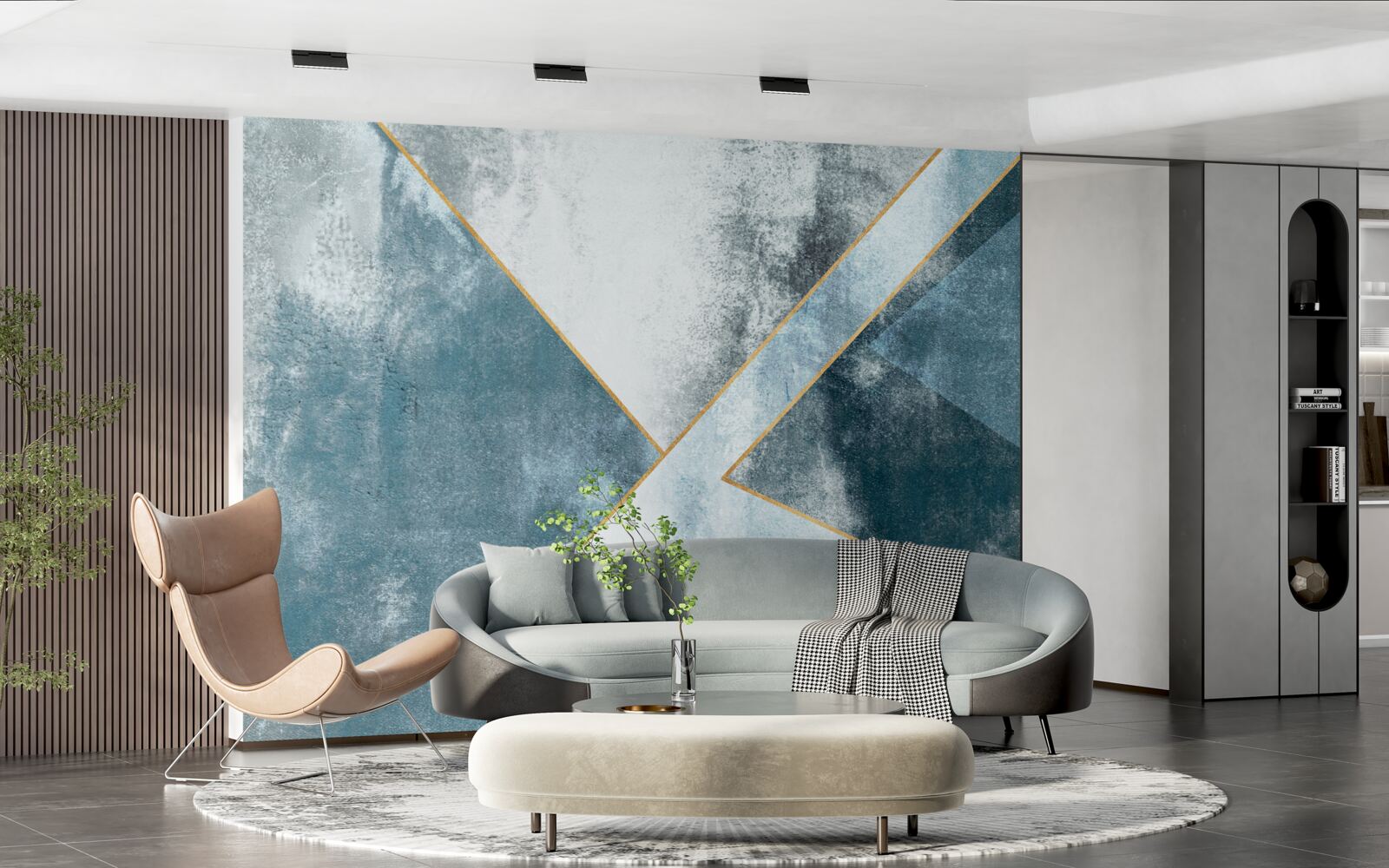 Papier peint marbre bleu avec bords dorés