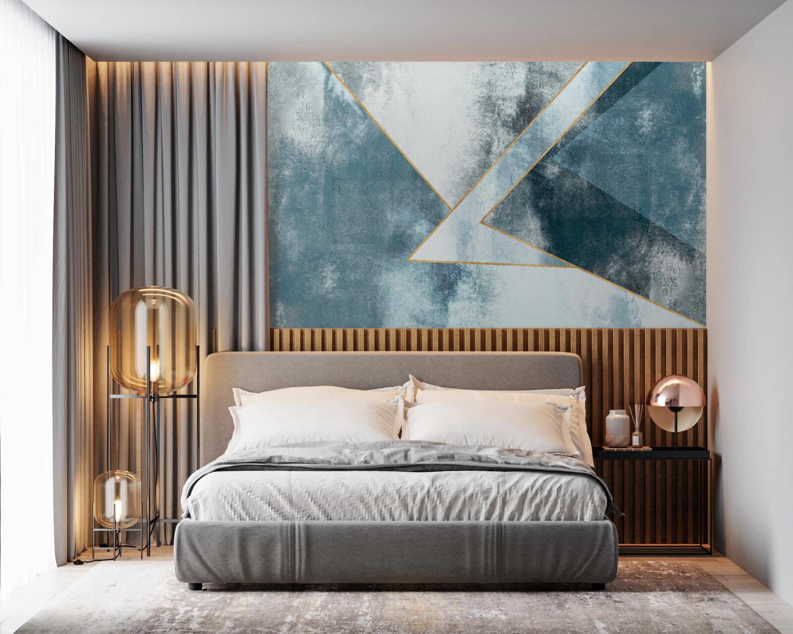 Papier peint marbre bleu avec bords dorés