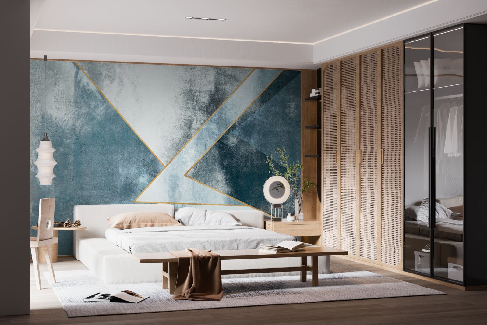 Papier peint marbre bleu avec bords dorés