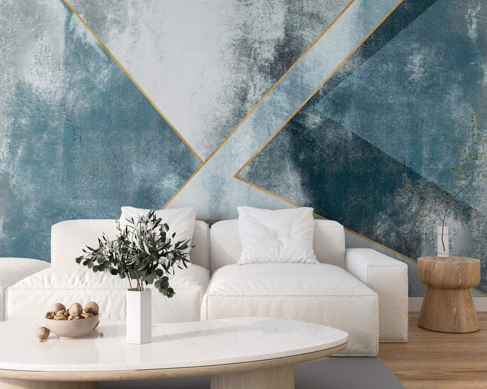 Papier peint marbre bleu avec bords dorés