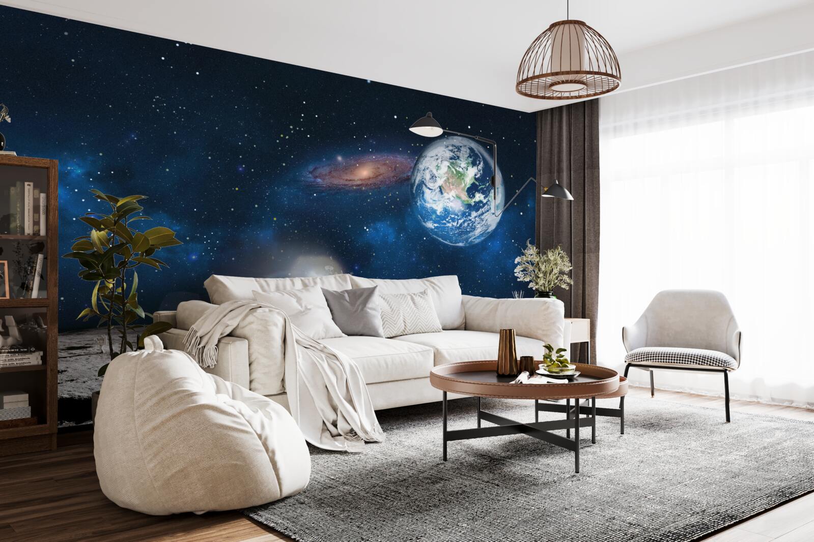 Papier peint vue de la terre depuis la perspective cosmique de la lune avec des éléments futuristes