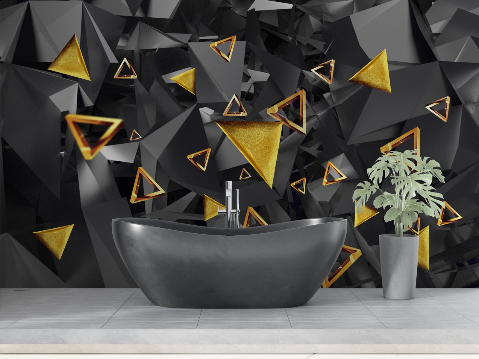 Papier peint des triangles dorés s'élevant dans l'obscurité