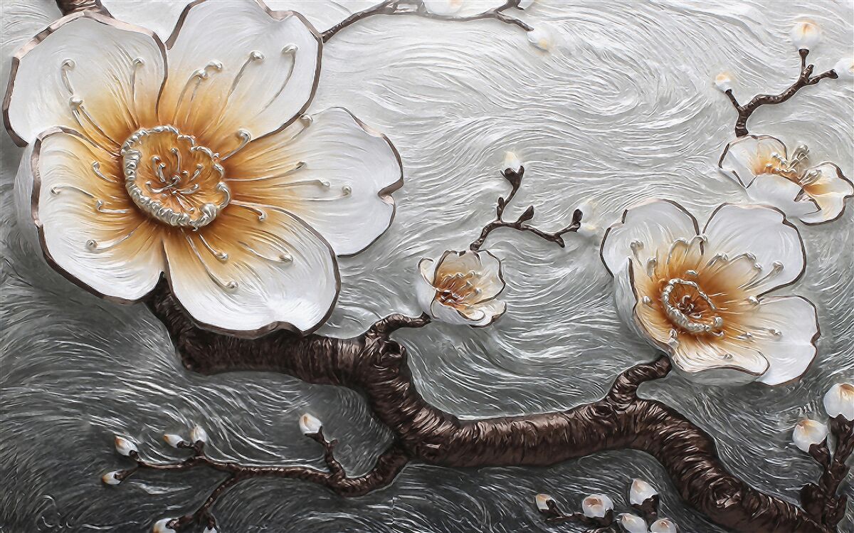 Papier peint Le magnolia blanc comme neige au-dessus de la brume aqueuse est d'une beauté captivante