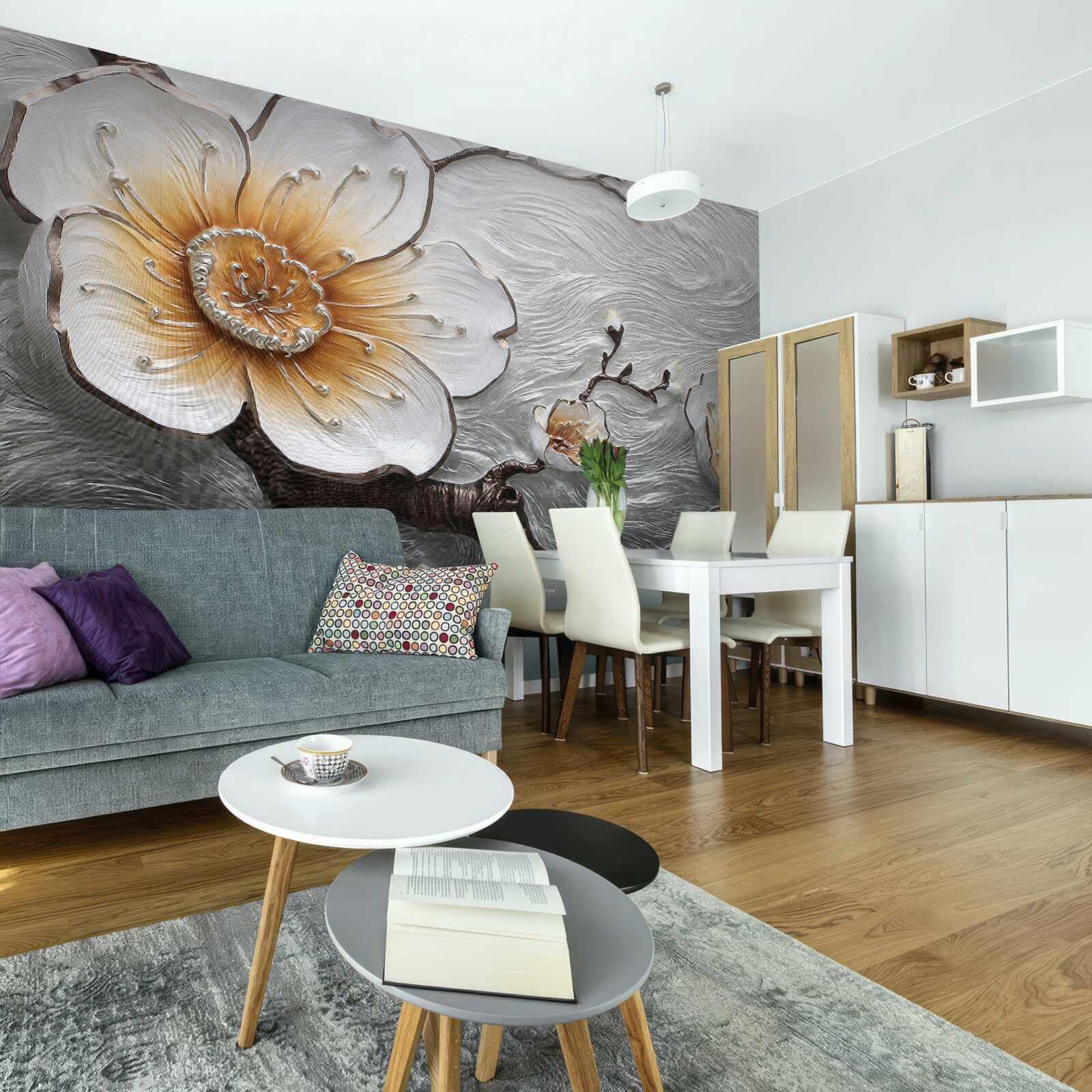 Papier peint Le magnolia blanc comme neige au-dessus de la brume aqueuse est d'une beauté captivante