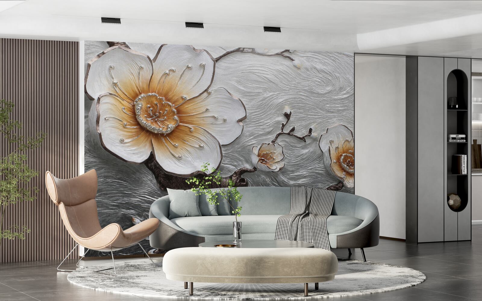 Papier peint Le magnolia blanc comme neige au-dessus de la brume aqueuse est d'une beauté captivante