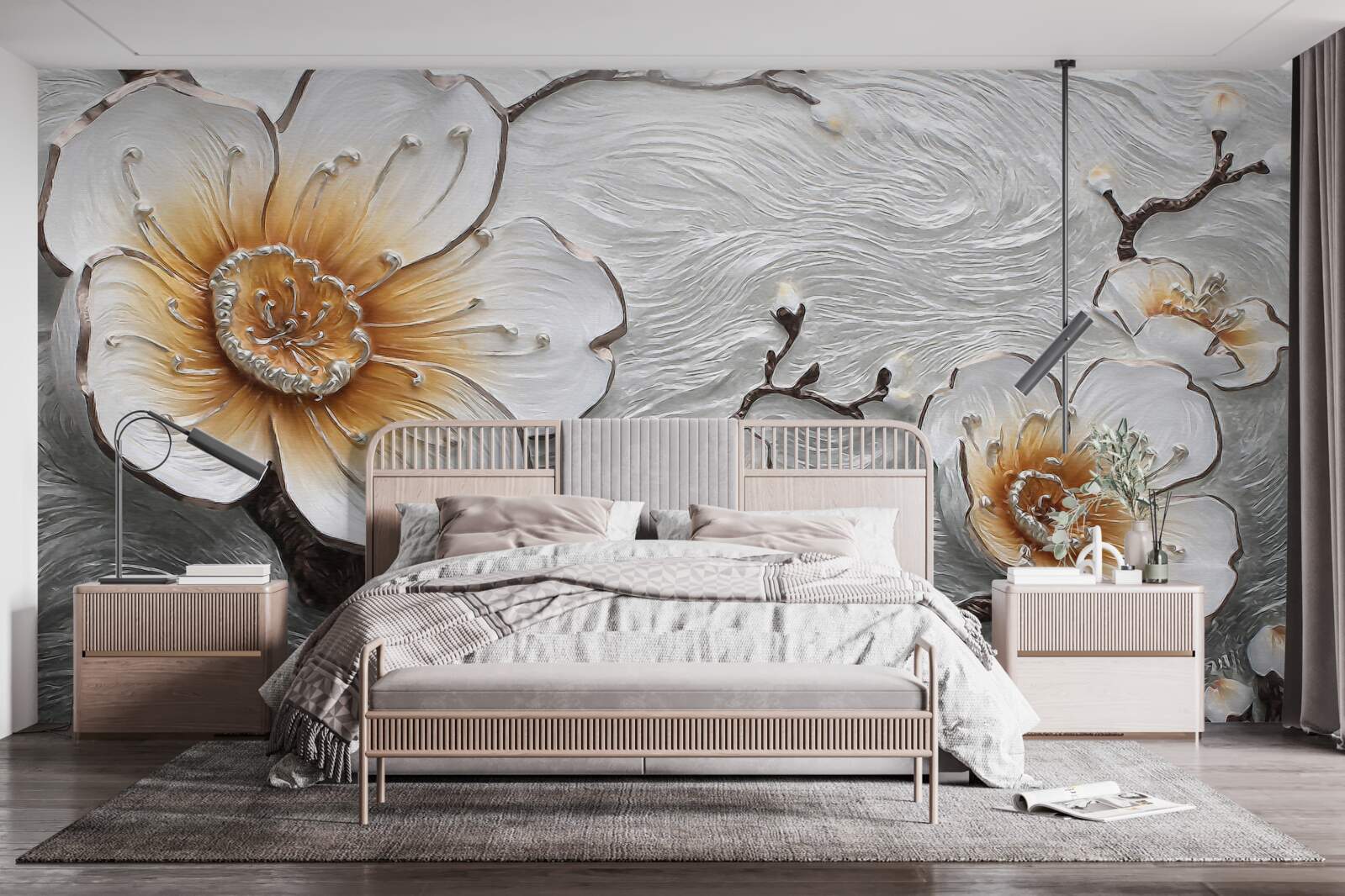 Papier peint Le magnolia blanc comme neige au-dessus de la brume aqueuse est d'une beauté captivante