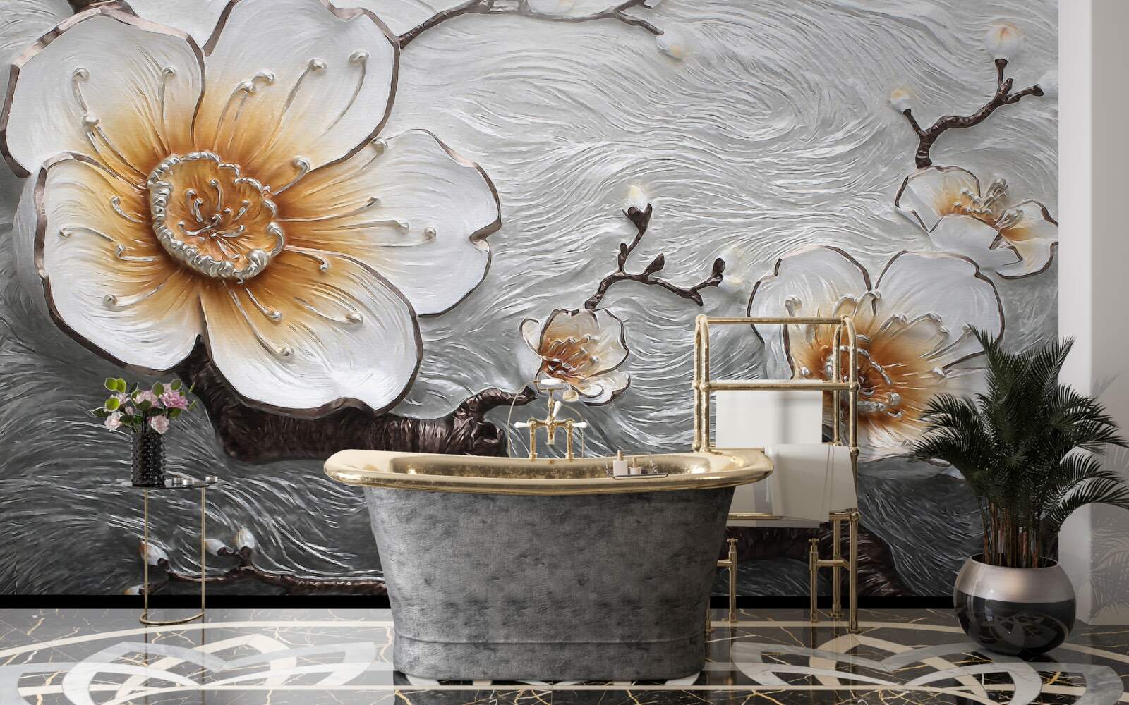 Papier peint Le magnolia blanc comme neige au-dessus de la brume aqueuse est d'une beauté captivante