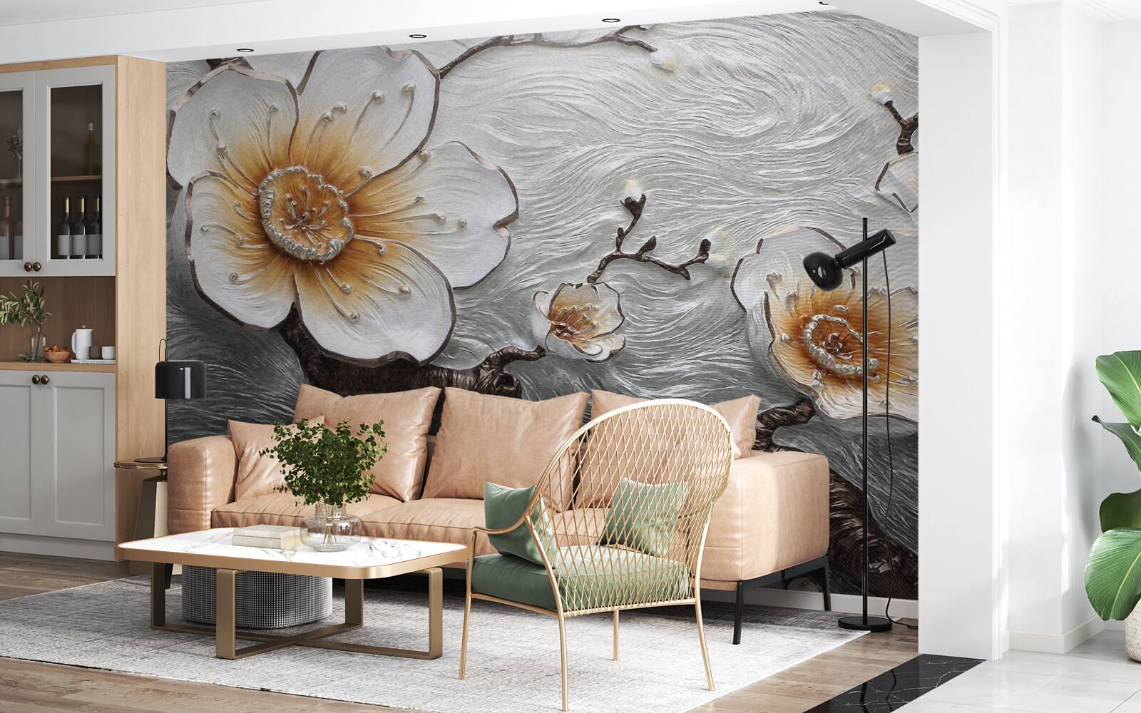 Papier peint Le magnolia blanc comme neige au-dessus de la brume aqueuse est d'une beauté captivante