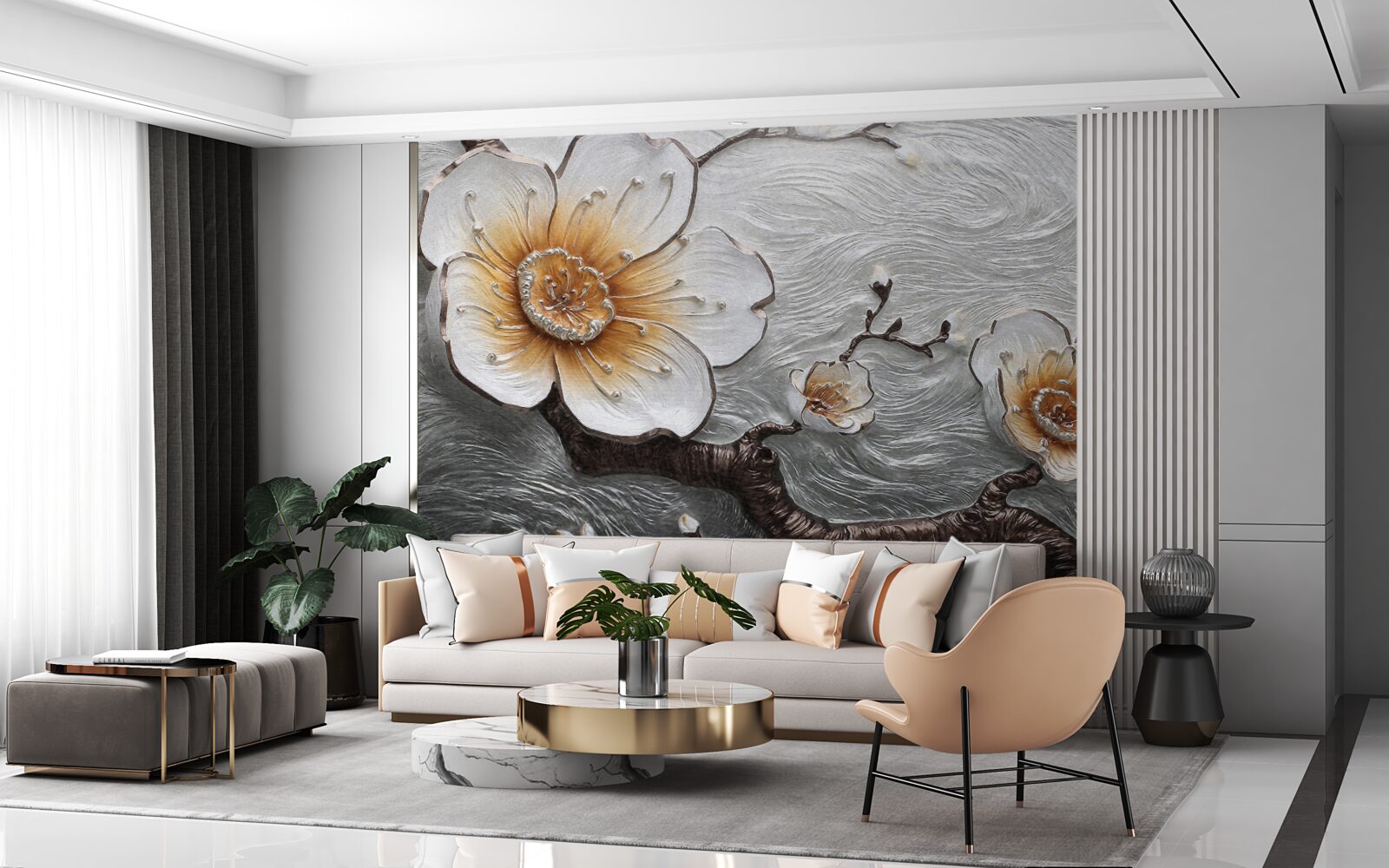 Papier peint Le magnolia blanc comme neige au-dessus de la brume aqueuse est d'une beauté captivante