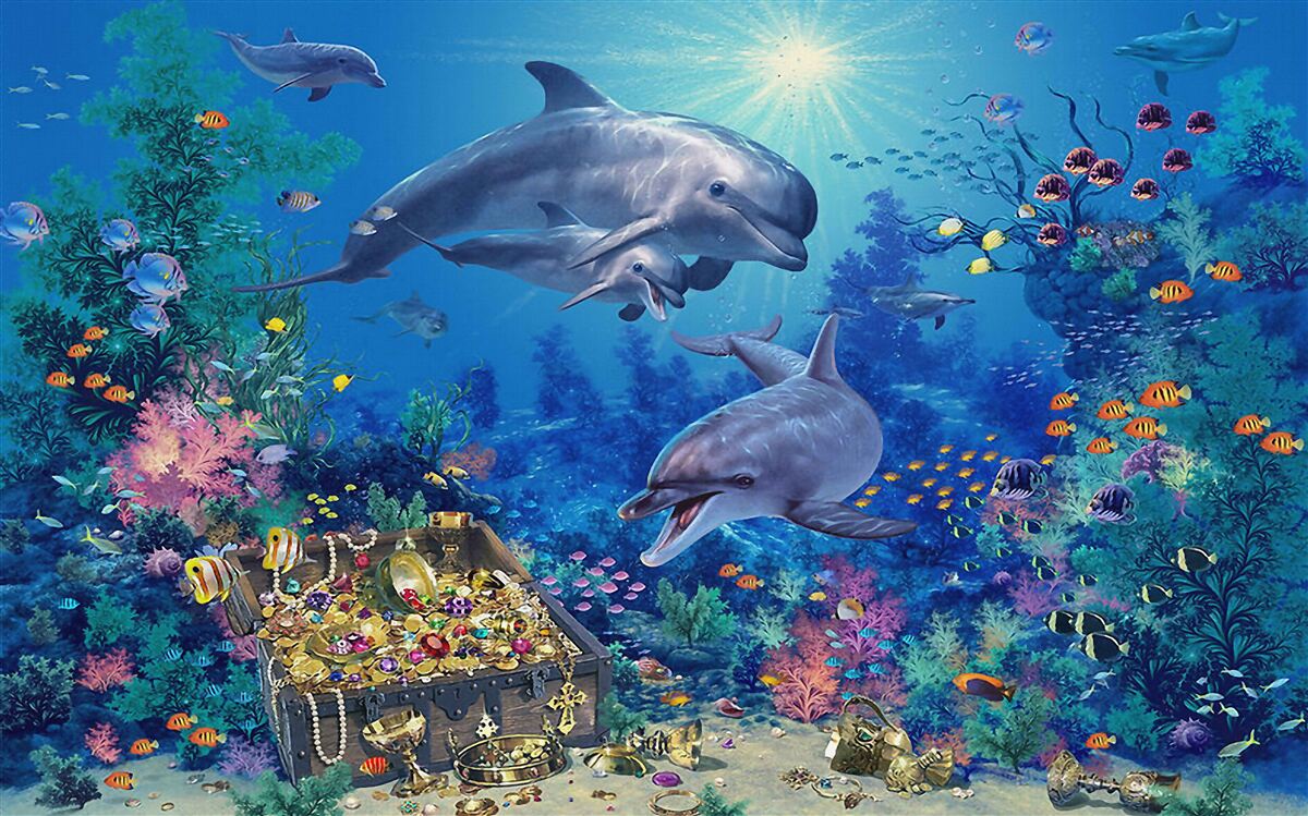Papier peint le trésor a été découvert par des dauphins
