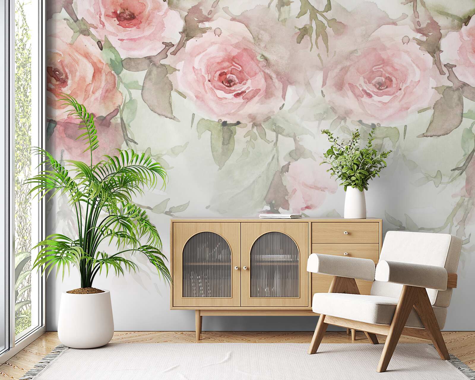 Papier peint d'énormes fleurs roses pendent