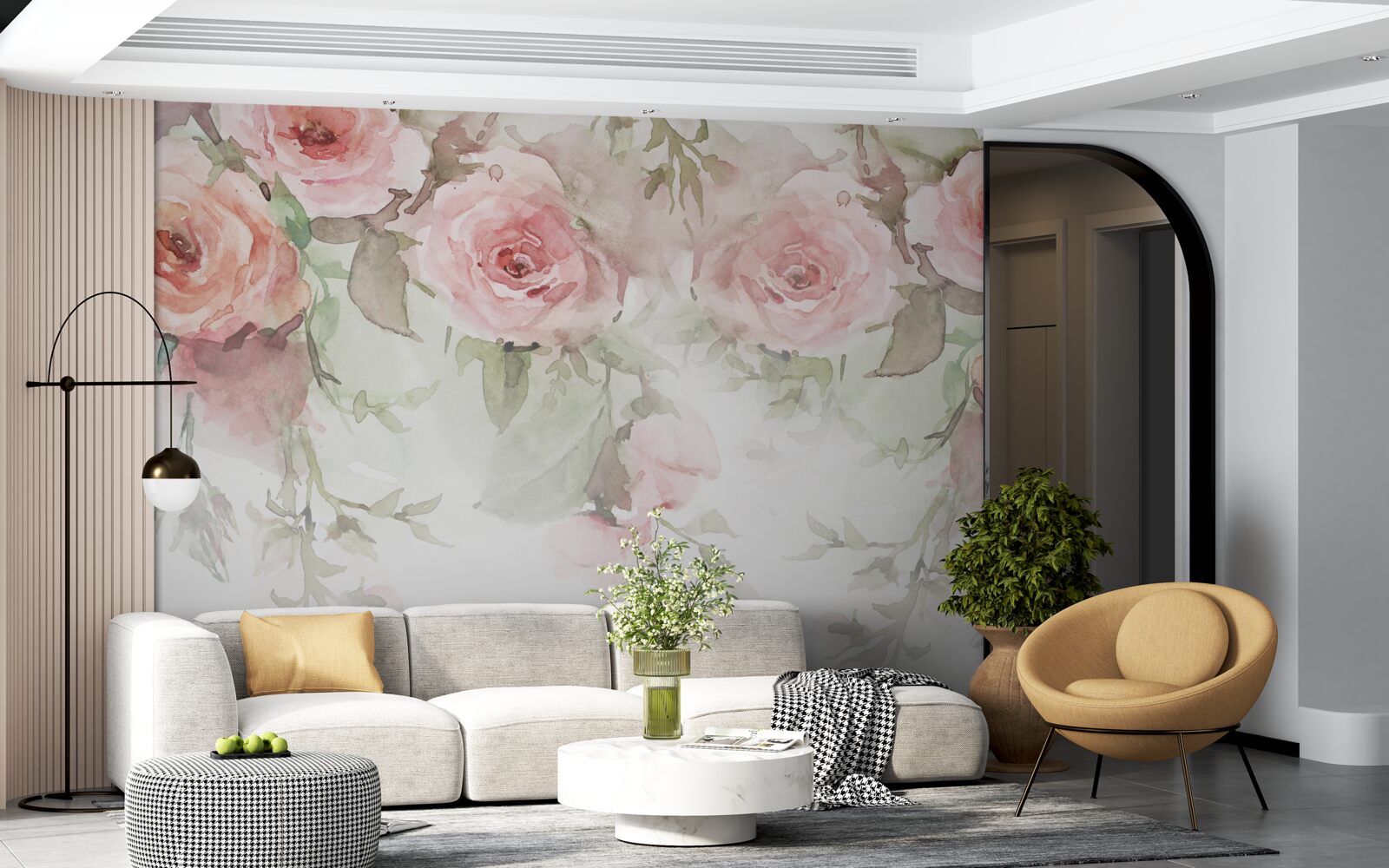 Papier peint d'énormes fleurs roses pendent