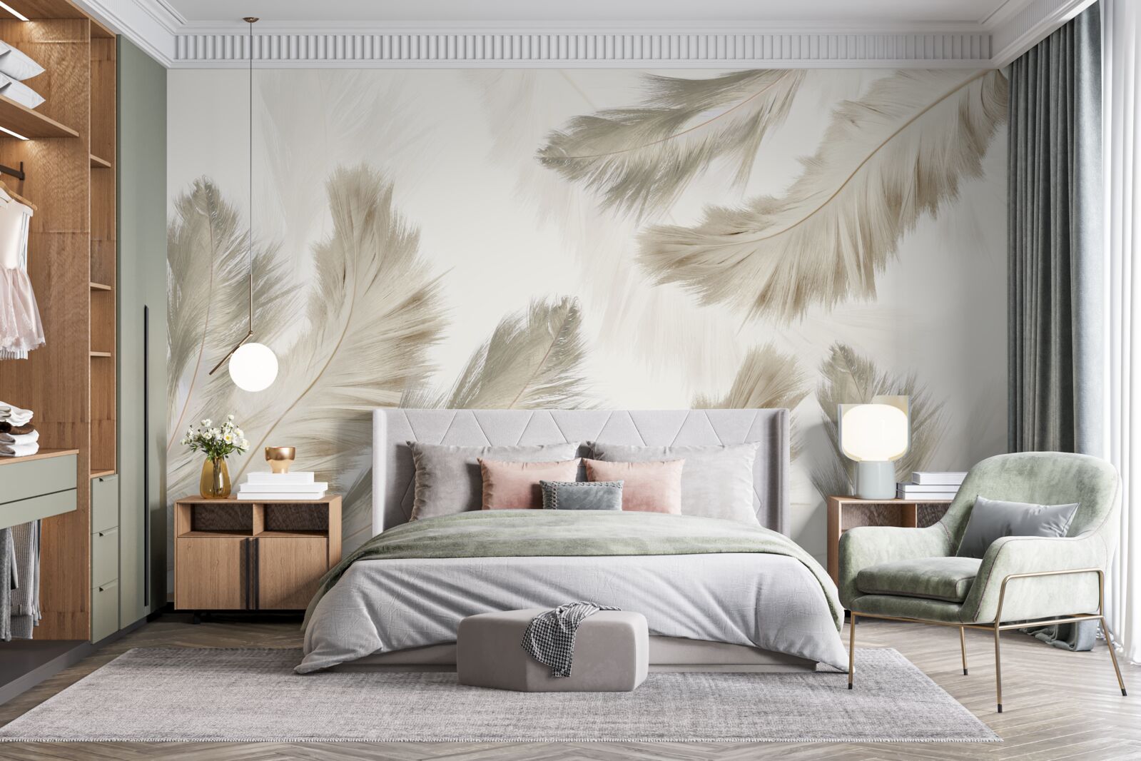 Papier peint plumes duveteuses flottant dans l'air