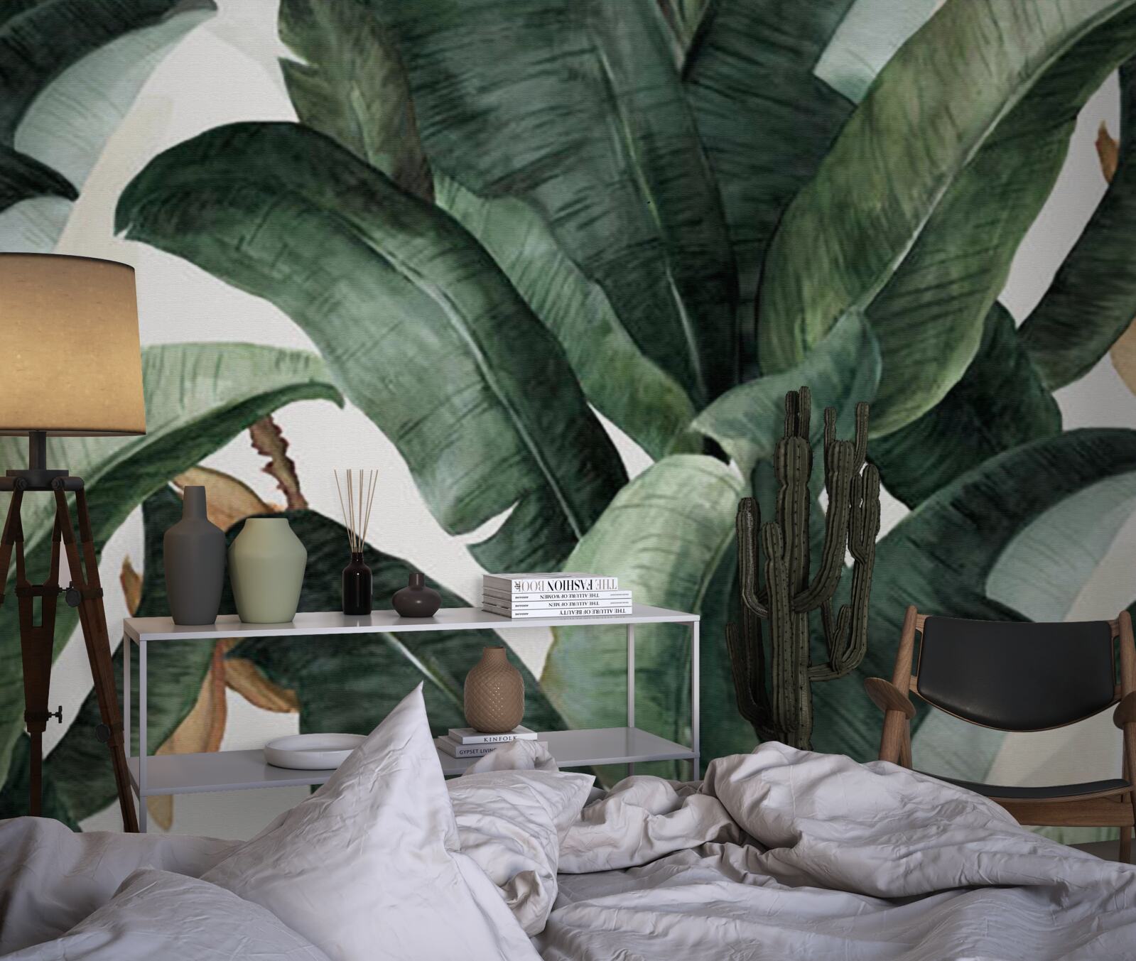 Papier peint grandes feuilles vertes foncées des régions tropicales