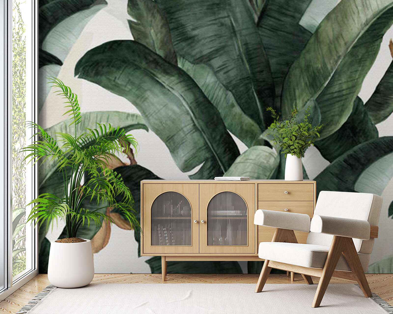 Papier peint grandes feuilles vertes foncées des régions tropicales