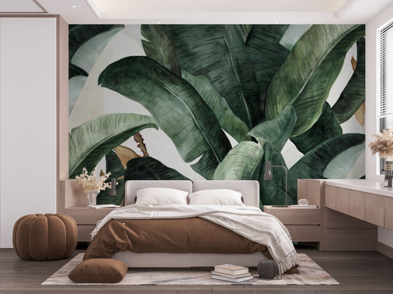 Papier peint grandes feuilles vertes foncées des régions tropicales