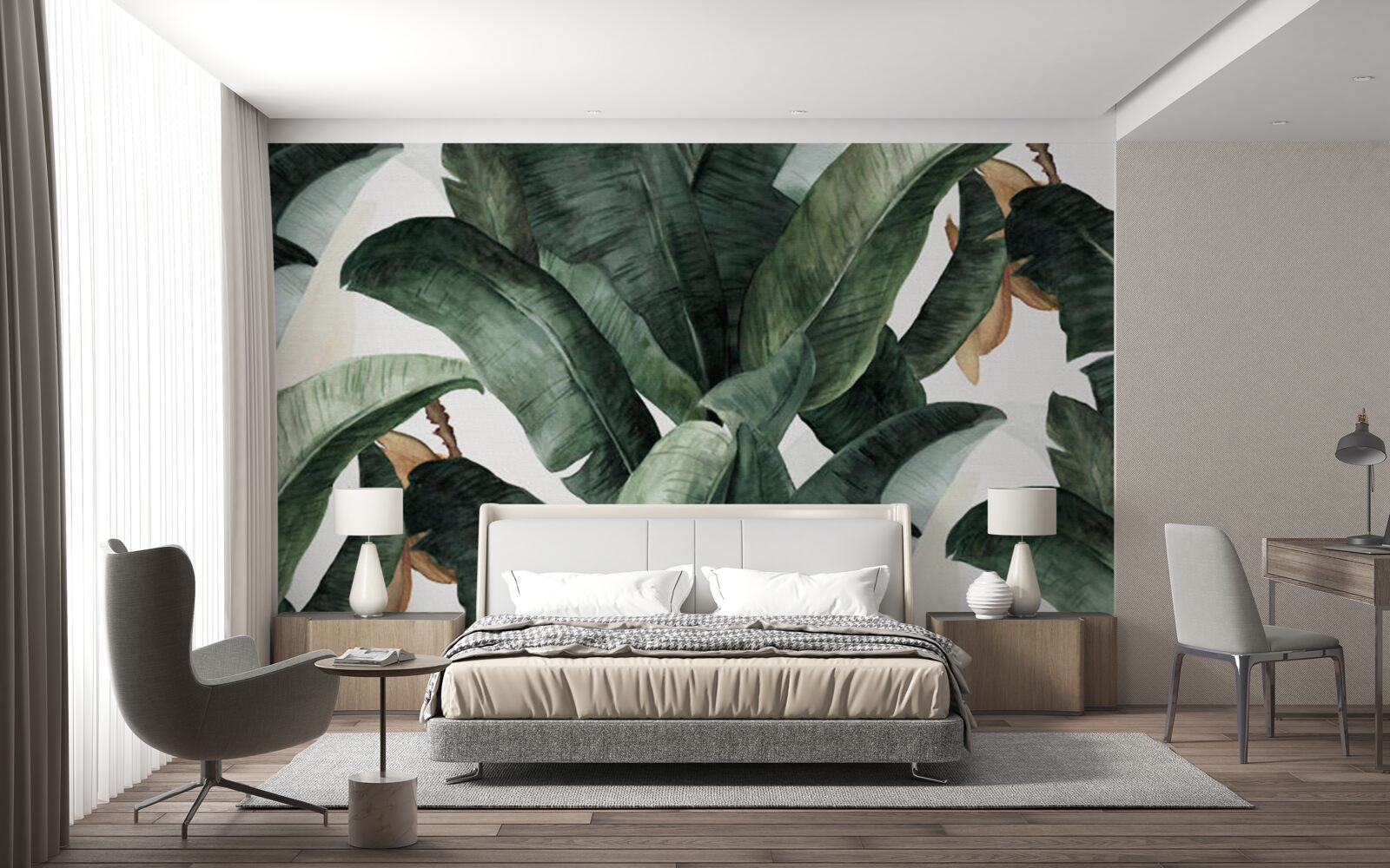 Papier peint grandes feuilles vertes foncées des régions tropicales