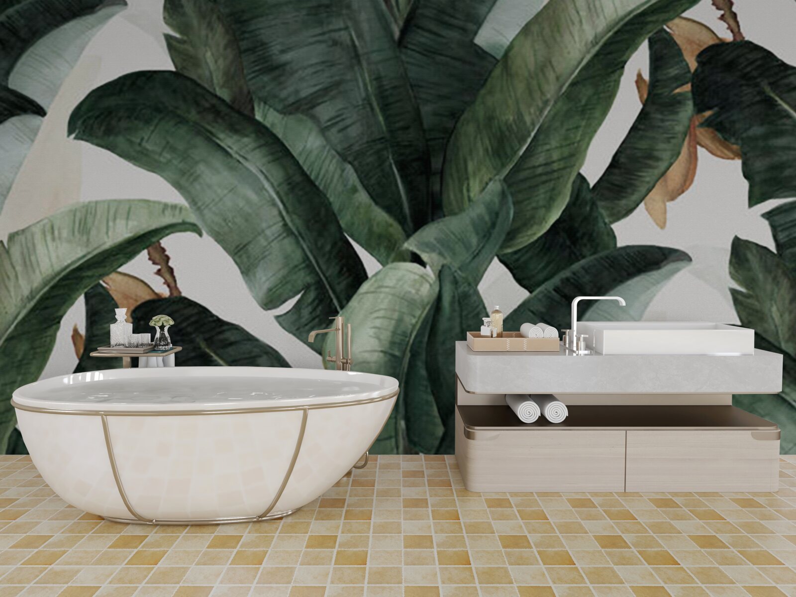 Papier peint grandes feuilles vertes foncées des régions tropicales