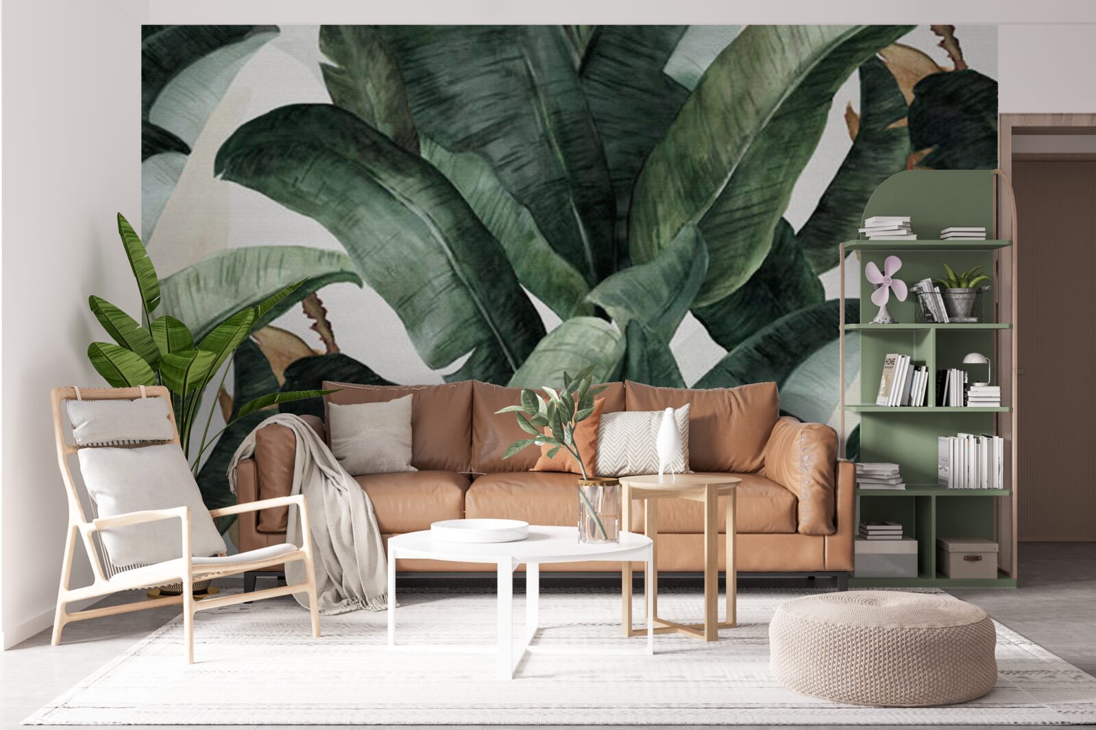 Papier peint grandes feuilles vertes foncées des régions tropicales