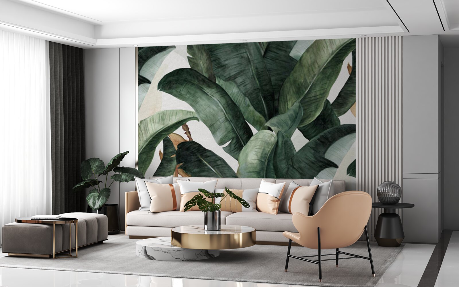 Papier peint grandes feuilles vertes foncées des régions tropicales