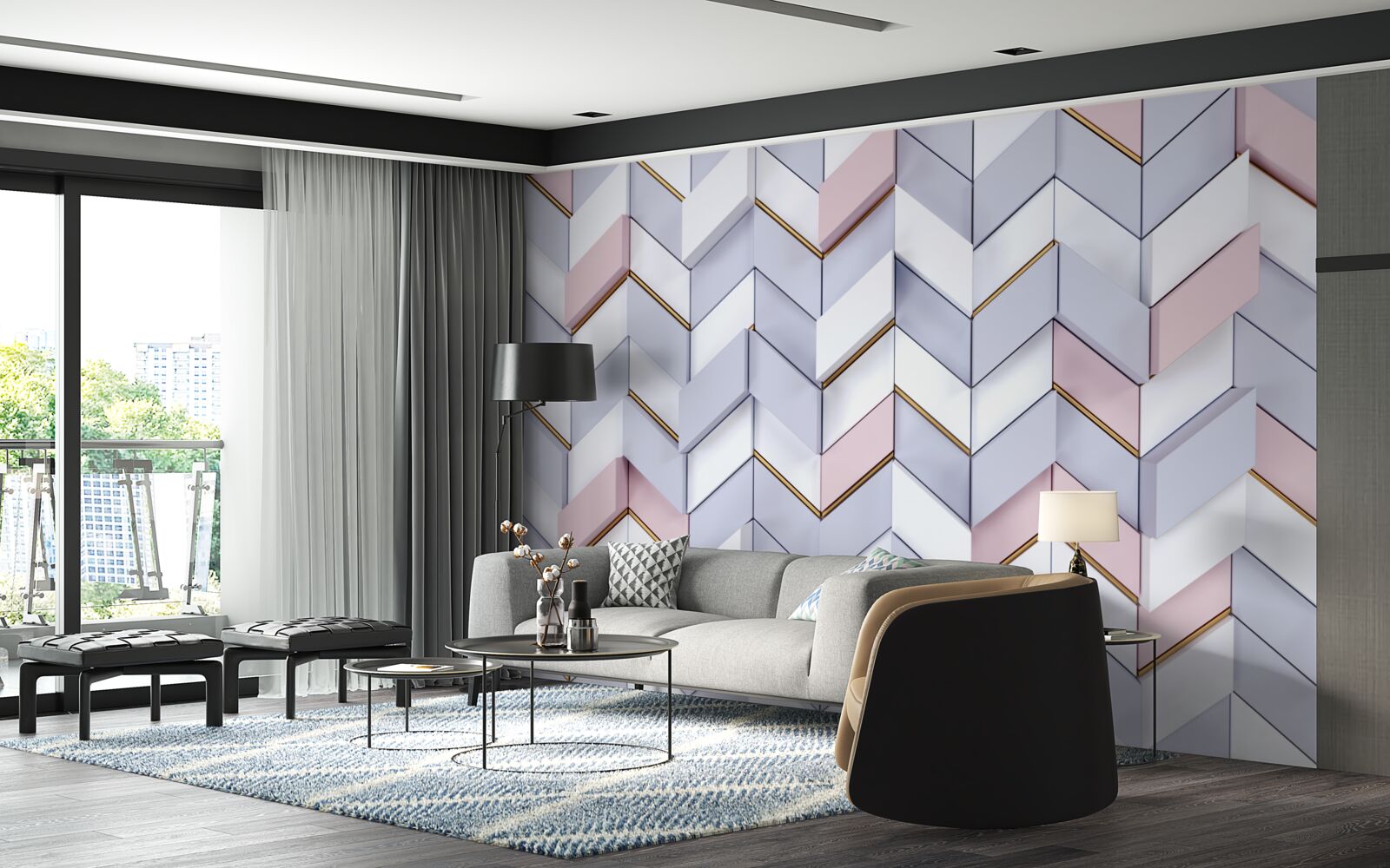 Papier peint zigzags reflétés comme dans un miroir