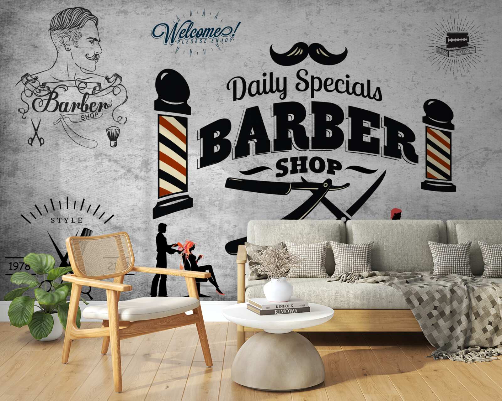 Papier peint publicité pour un salon de coiffure sur une façade