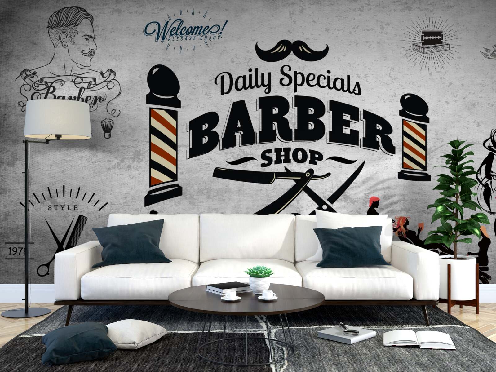 Papier peint publicité pour un salon de coiffure sur une façade