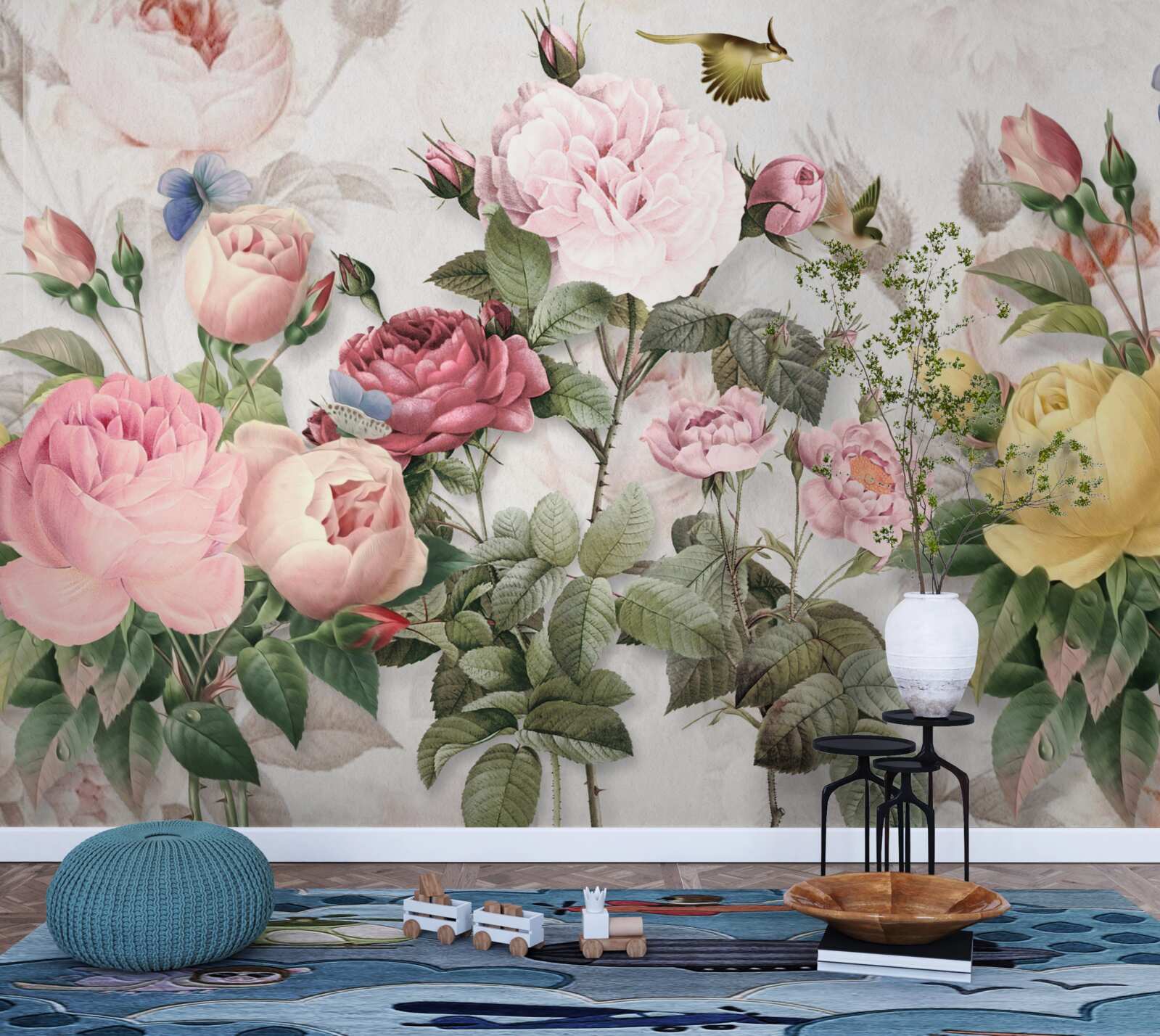 Papier peint un mélange explosif de verts et de fleurs d'été