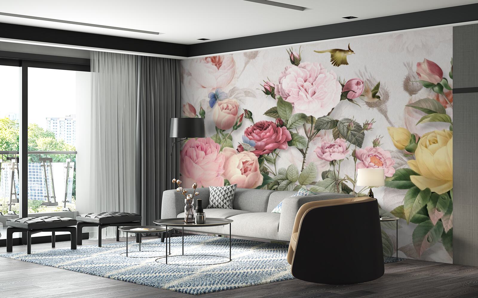 Papier peint un mélange explosif de verts et de fleurs d'été