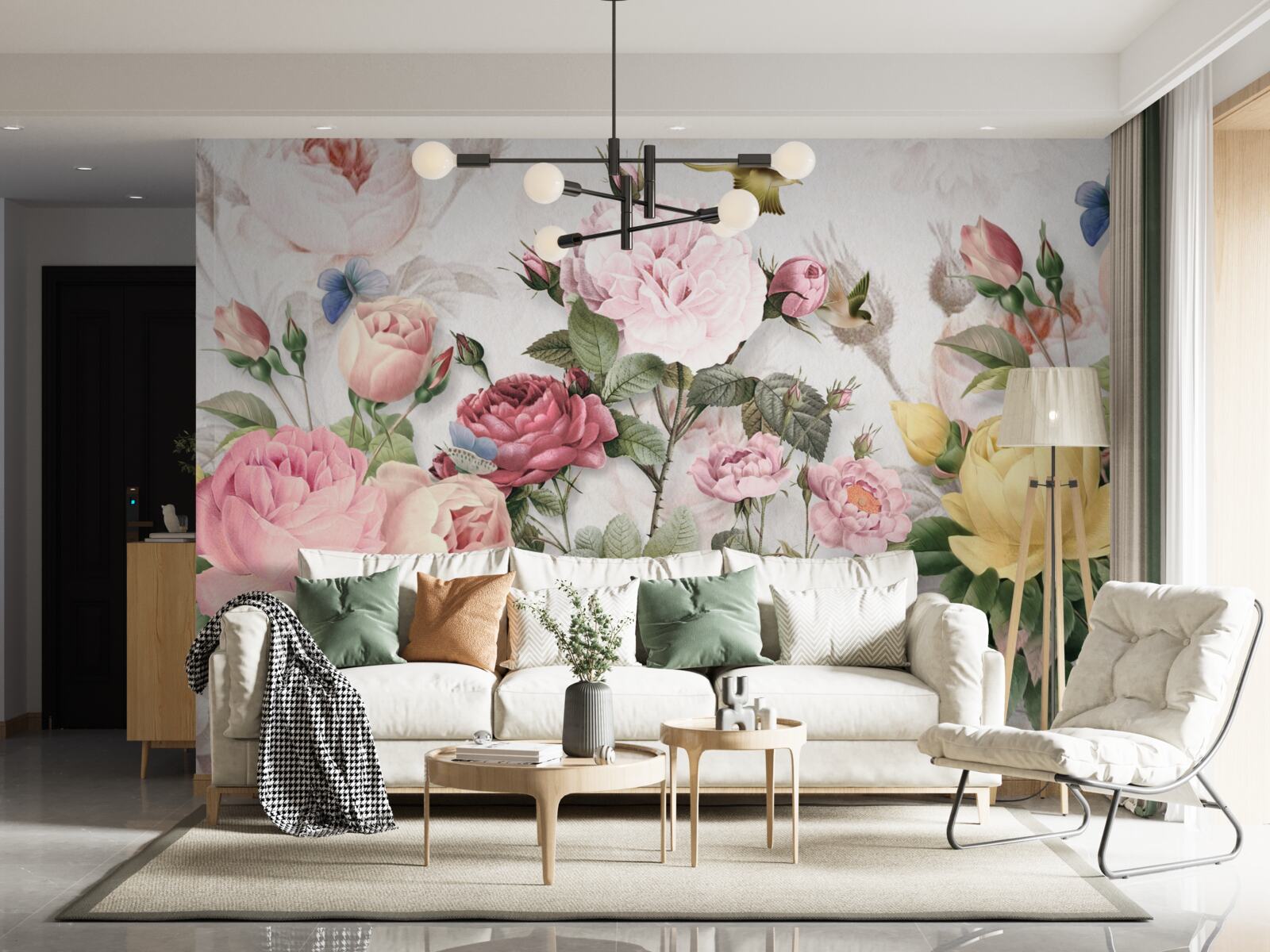 Papier peint un mélange explosif de verts et de fleurs d'été