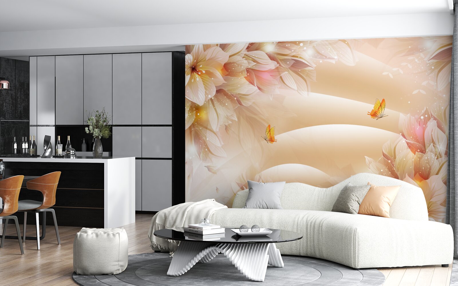 Papier peint des bourgeons fleuris décorent la soie brune