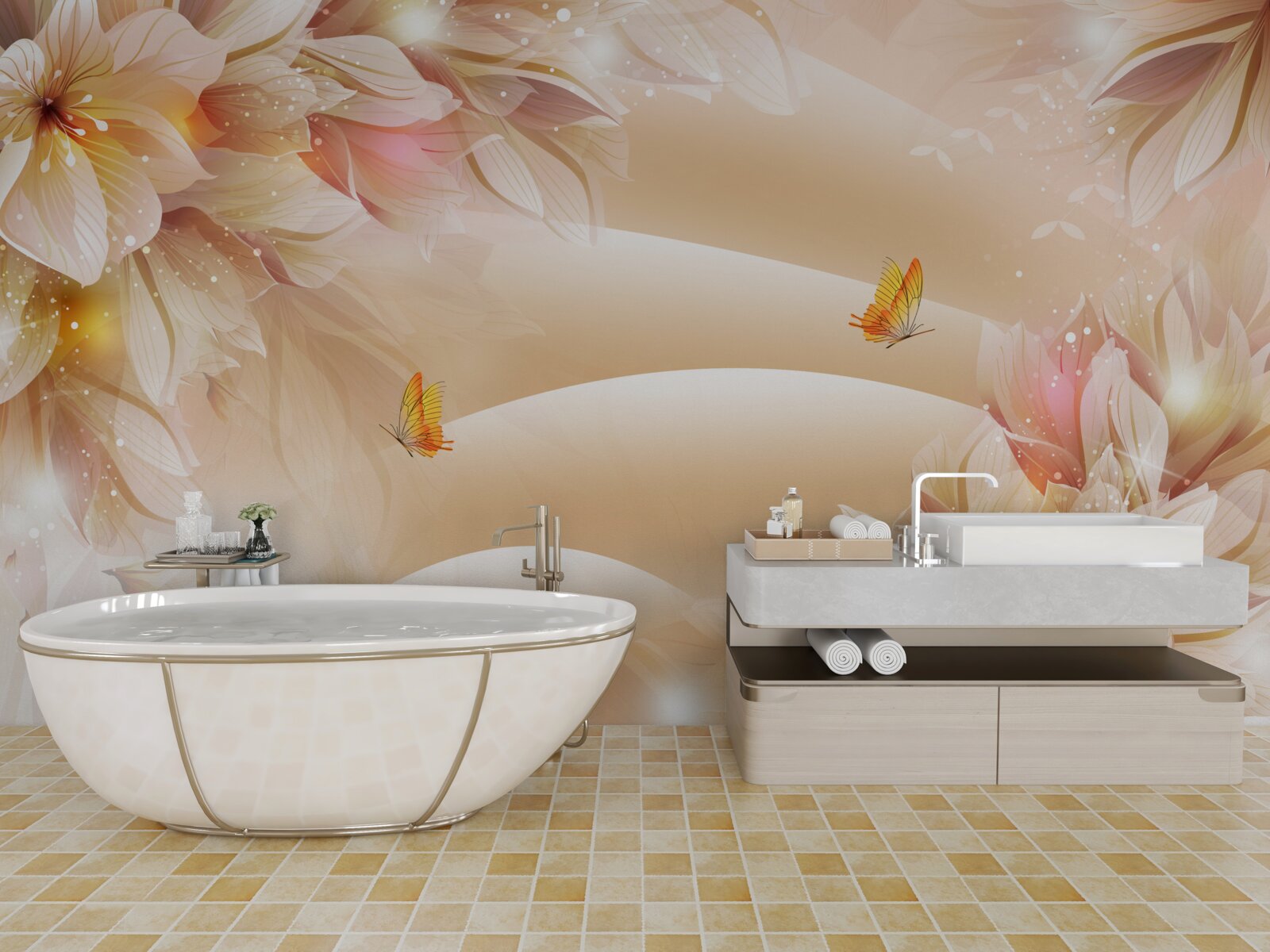 Papier peint des bourgeons fleuris décorent la soie brune